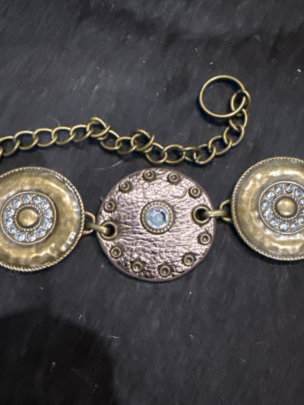 Navajo Style  Concho Brass Rhinestones Belt Adjustable 46 in. - Picture 2 of 9